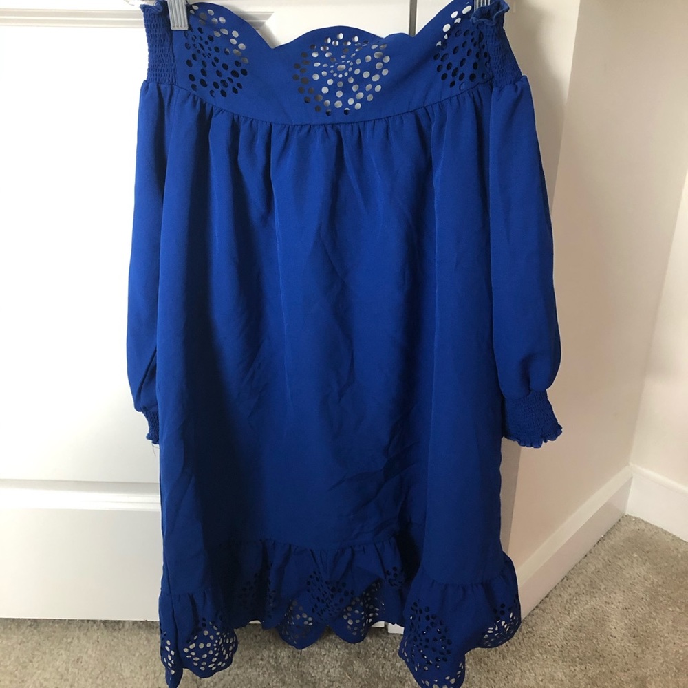 Royal blue off the shoulder dress
